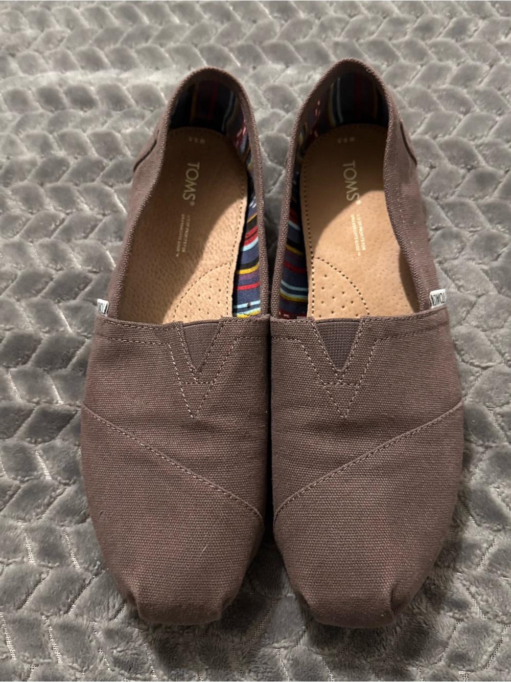 Toms Brown Canvas Slip-On Shoes with Striped Lining